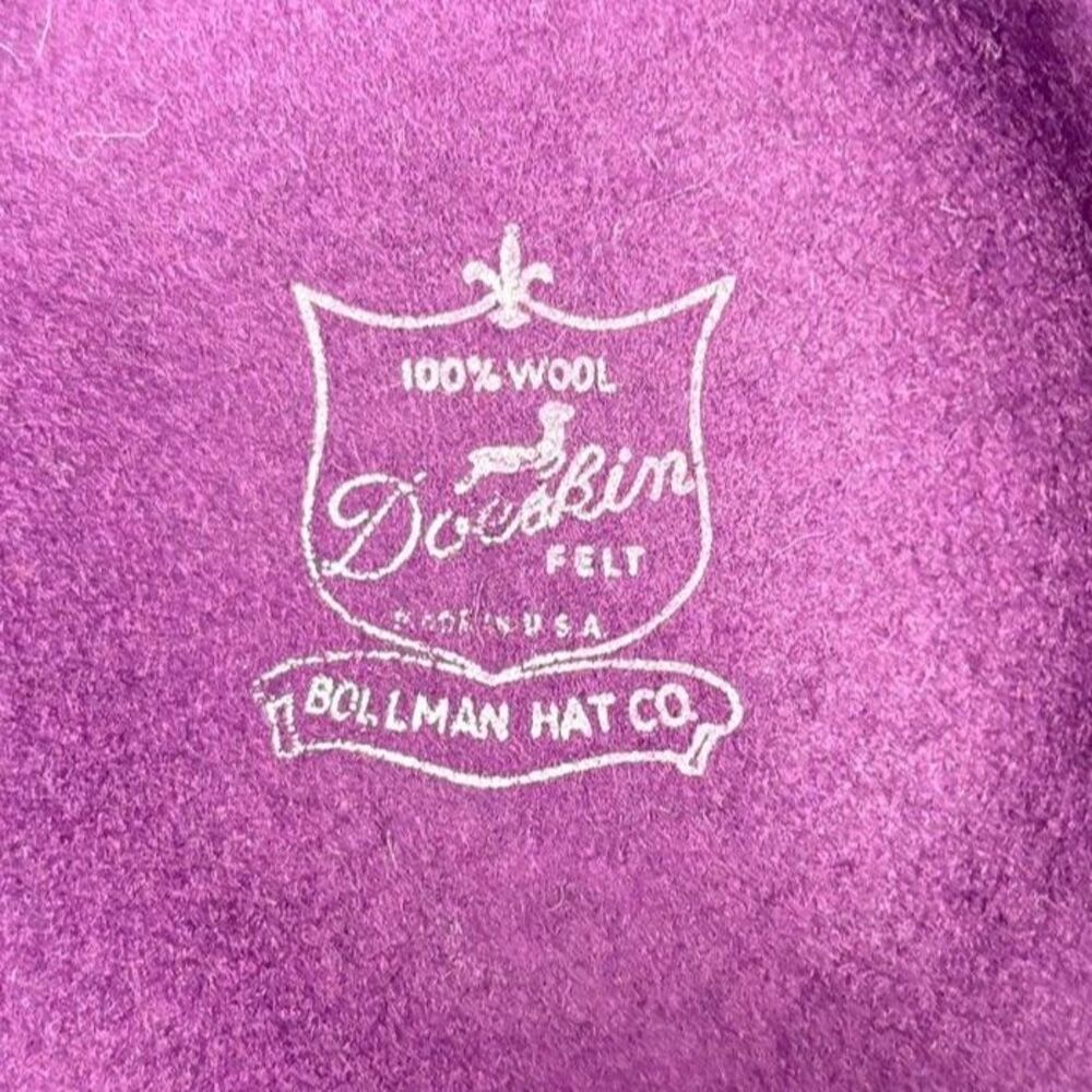 VTG Bollman Hat Co Purple Wool Doeskin Felt Hat Black Bow USA - Picture 4 of 4
